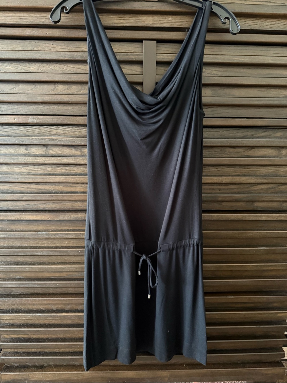 Diane Von Furstenberg Black Sleeveless Cowl-Neck Drawstring Dress